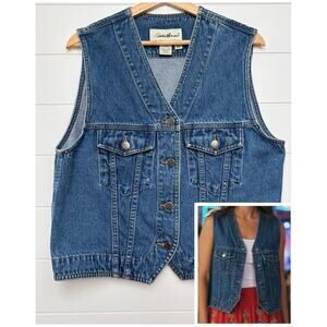 Eddie Bauer Denim Jean Vest V-Neck Size S Country Western 90s Rodeo Festival